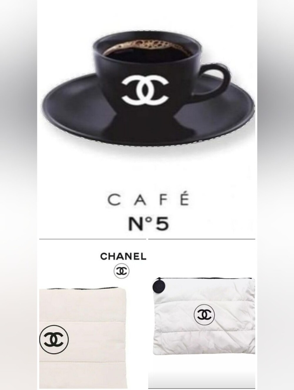 Quilted CHANEL Beaute "CC"  Logo Large Zip Pouch - Clutch 🖤🤍🖤